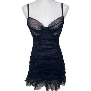 Victoria's Secret Sexy Little Things Women 36C Black Mesh Ruched Slip Dress Y2K
